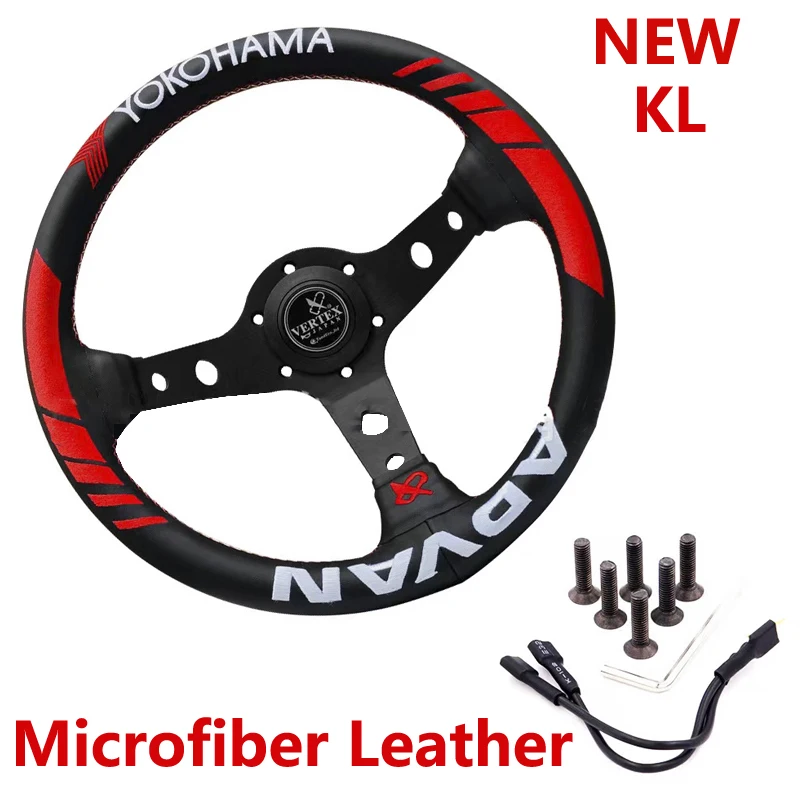 New style VERTEX 13inch leather steering wheel Deep dish embroideery racing steering wheel car modified