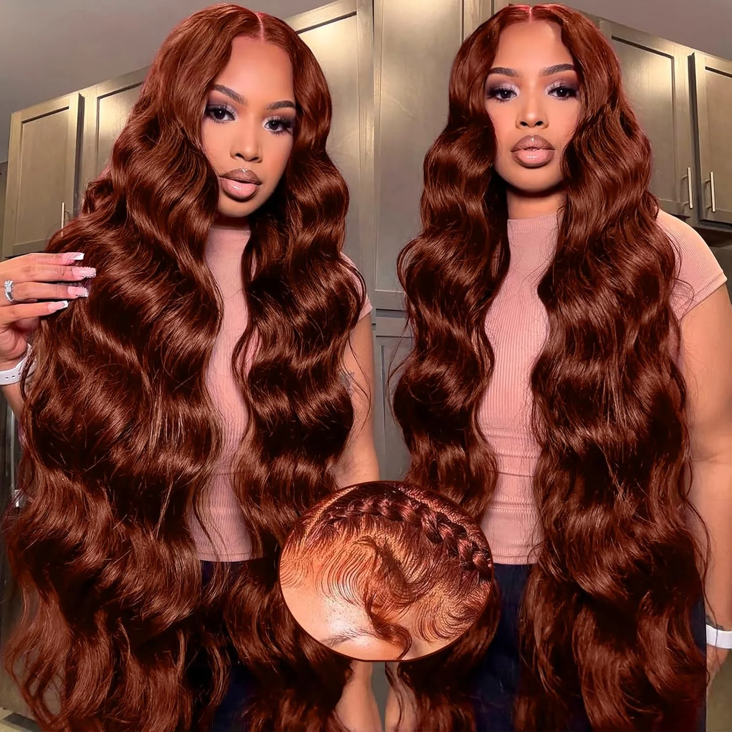 

Reddish Brown Body Wave 13x4 13x6 HD Lace Frontal Human Hair Wigs Colored Lace Front 100% Human Hair Wigs Pre Plucked For Woman