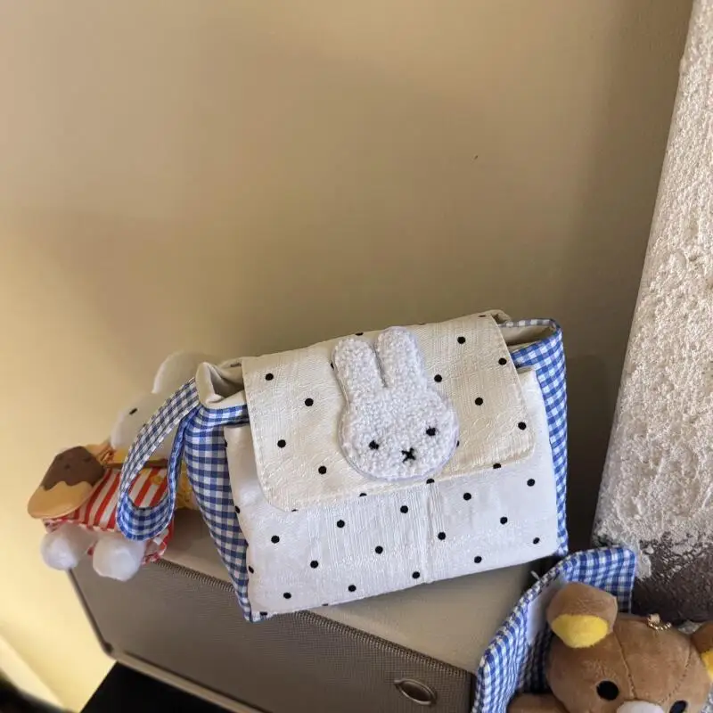 Cute Miffy Stratification Blue Grid White Wave Point Little Rabbit Cloth Patch Commute Large Capacity Cosmetics Storage Bag