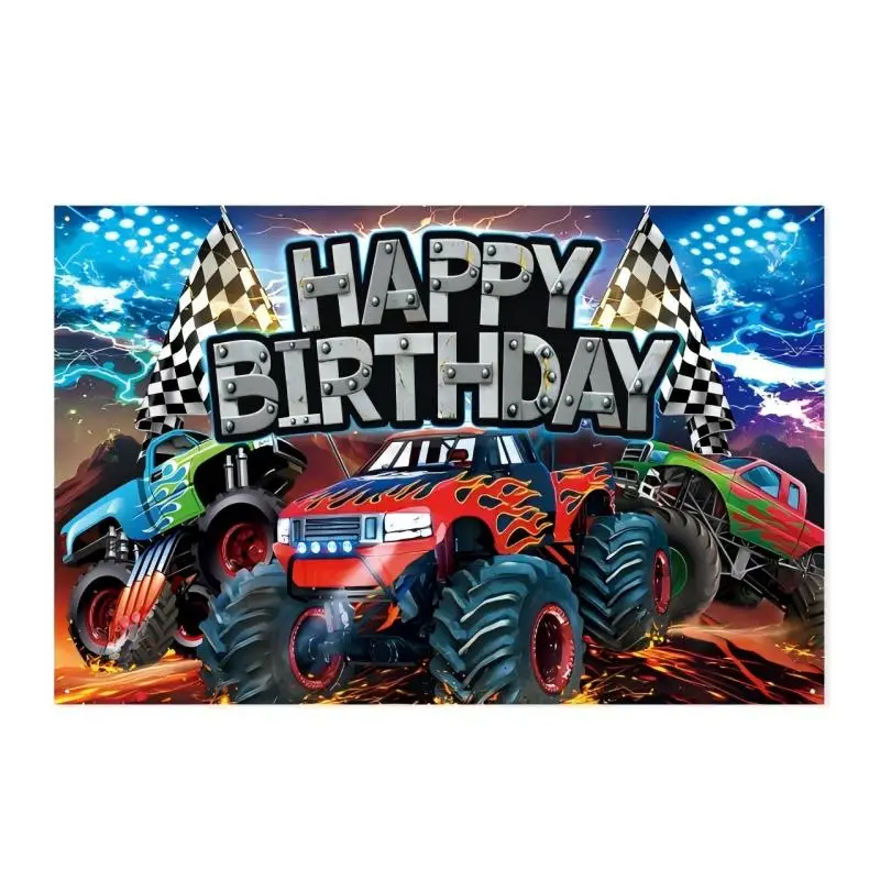 Monster Truck Geburtstagsdekorationen Geschirr Teller Tasse Geschenk Monster Truck Geburtstag Partyzubehör Ballon Hintergrund Party Setup – Detail 20