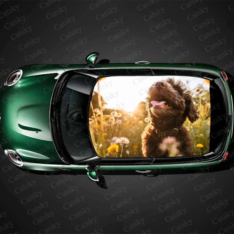 

Dog with Wildflowers Car Roof Sticker Wrap Racing SUV Accessories Packaging Painted PVC Custom Car Graphic Decal