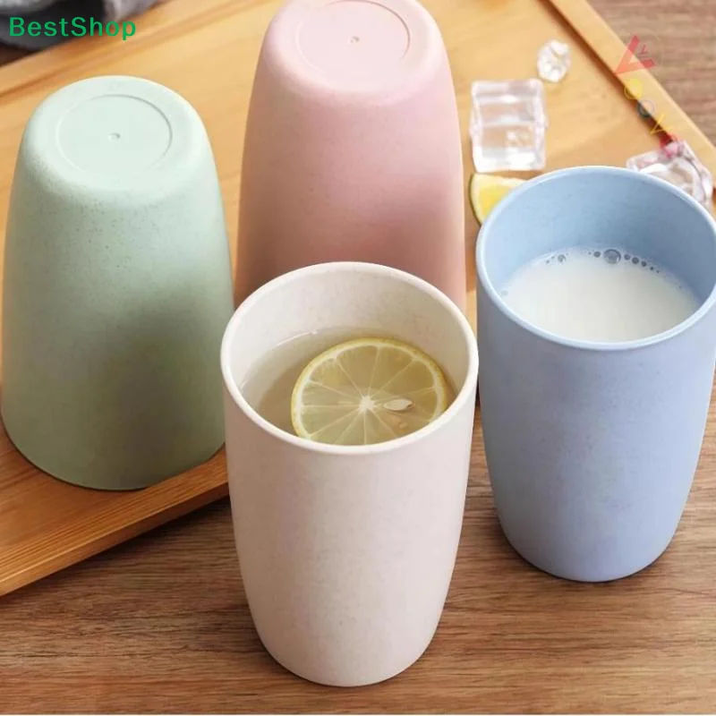 ♥ 6 Stück umweltfreundliche Trinkbecher aus Weizenstroh |   BPA-freier wiederverwendbarer Mundwasserbecher für Zuhause und Küche