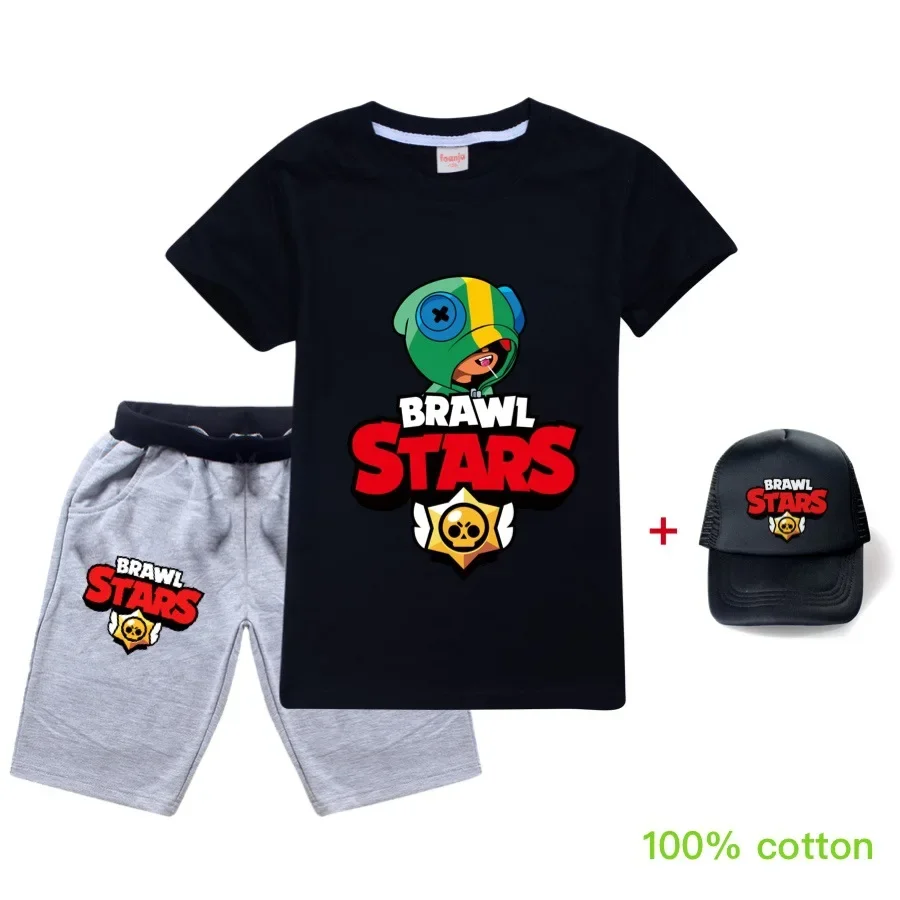 Conjunto de camisetas e shorts para impressão 3D infantil, roupas masculinas, roupas esportivas casuais, estrela dos desenhos animados, crianças, verão, novo, conjunto 3 peças, 2024