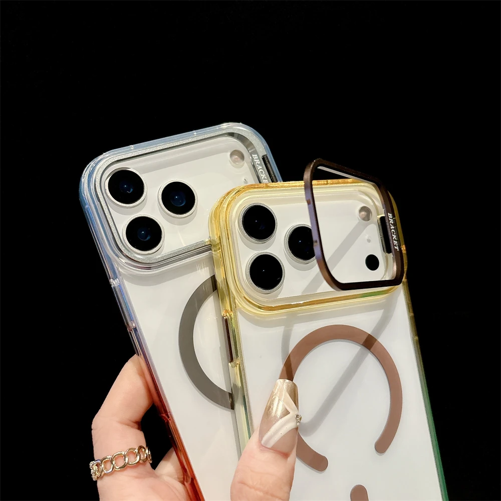 

Gradient Lens Bracket Shell Comes With 2 Screen Protectors For iPhone 17 16 15 14 13 Pro Max For Magsafe Wireless Charging Cover