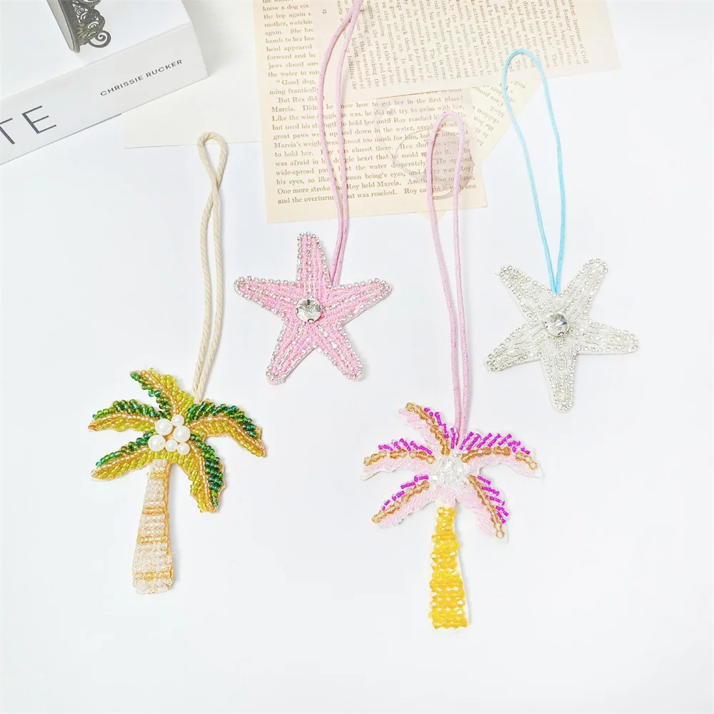 3D Rhinestone Beaded Flowers Coconut Trees Keychains Hanging Rope Stickers DIY Bag Lanyard Clothing Accessories Applique Patch - view 4