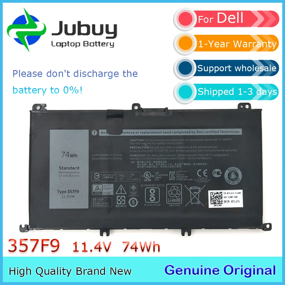 357F9 11.4V 74Wh Original Laptop Battery for Dell Inspiron 15 7000 5576 7566 7559 71JF4 P65F001