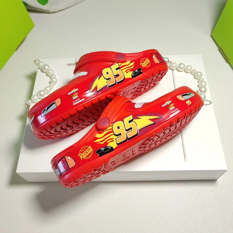 Disney Aoger Lightning Mcqueen Pixar Cartoon Solid Waterproof Slippers Outdoor Beach Shoes Sandals Casual Ankle-wrap Eva Gifts