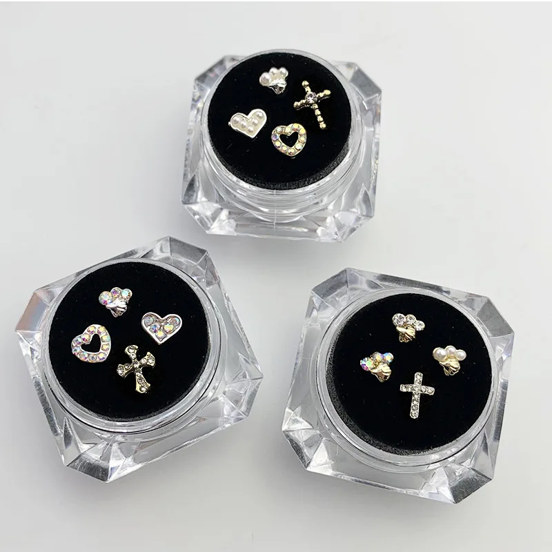 3-piece Boxed Heart Pearl Diamond Decorative Tooth Gems - Diamond-studded Tooth Diamonds, Crystal Stone Heart-shaped Metal Gemss