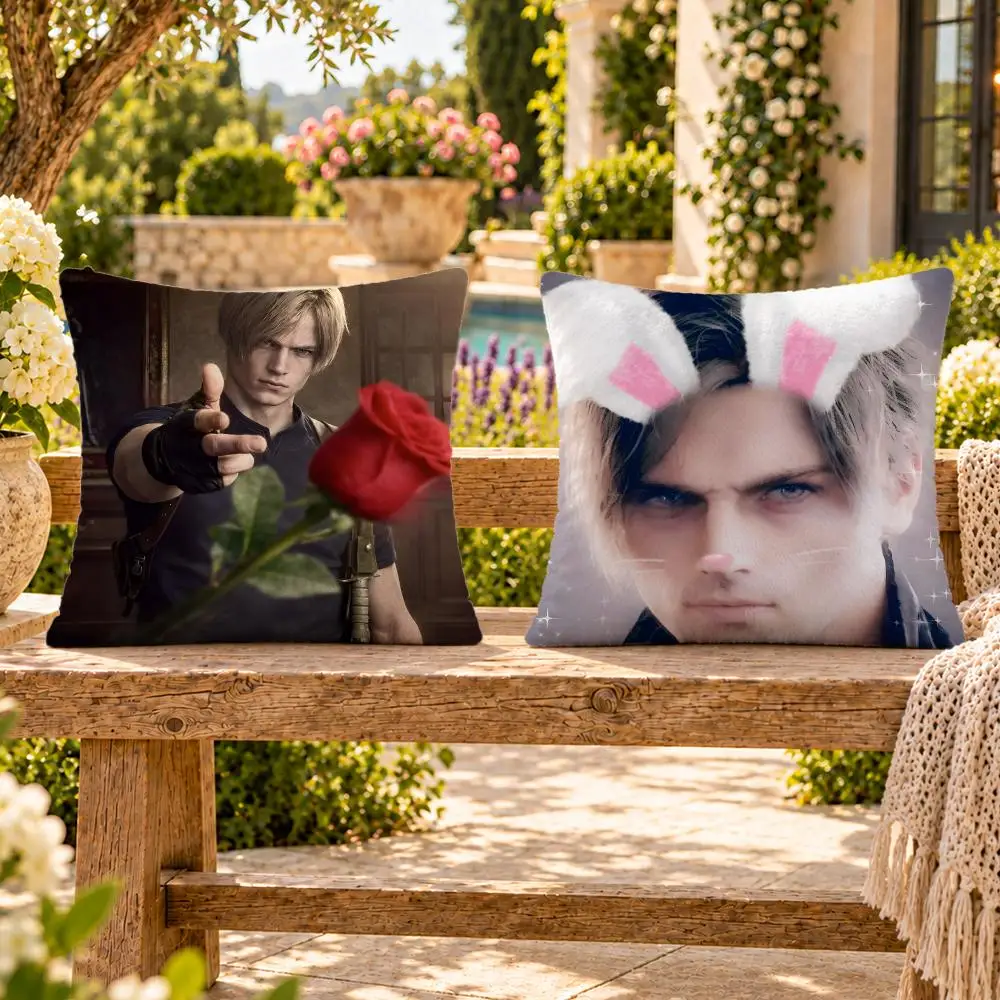Game Resident Evil Leon Kennedy Cushion Cover Soft Plush Throw Pillow Cover Washable Sofa Bed Patio Chair Home Decor