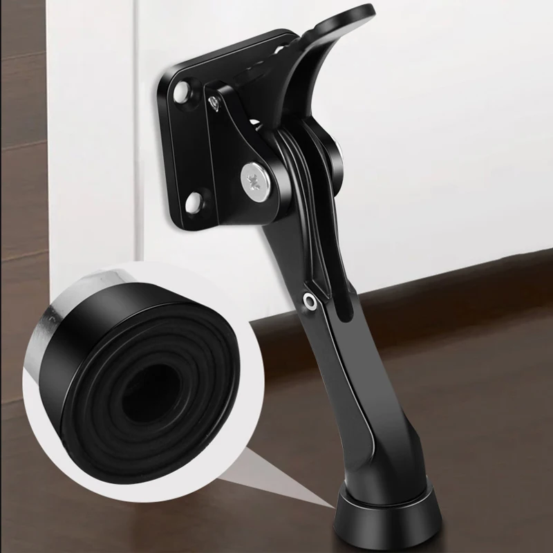 Alloy Kick Down Door Stopper Anti Collision Easy Pedal Floor Holder Self Adhesive Wall Protector Heavy Duty Mute Door Stops view 3