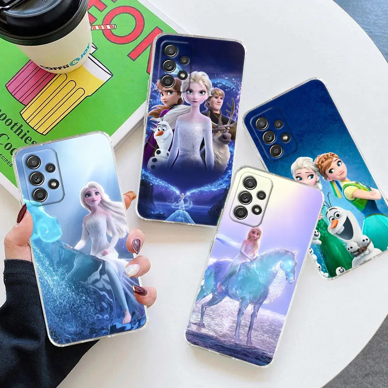 Disney Elsa Frozen Princess For Samsung Galaxy A55 Case A54 A52 A53 Coque A15 A14 A13 A21S A23 A34 A35 A33 A72 Clear Phone Cover