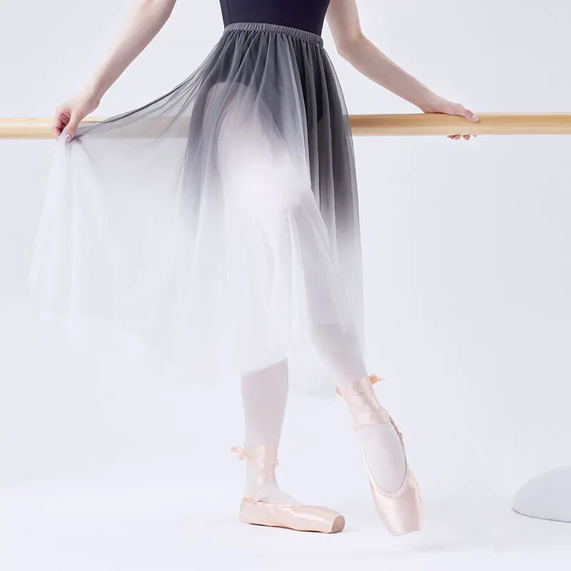 Ballet Skirt Woman Gradient Long Dance Skirt Soft Mesh Elastic Skirt For Woman Ballet Tutu Skirt Ladies