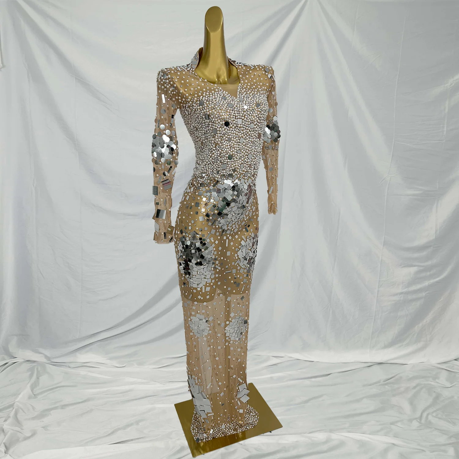 Guanghui lusso sexy specchi scintillanti maglia abito lungo donna festa di compleanno club celebra abito da ballo serale servizio fotografico usura