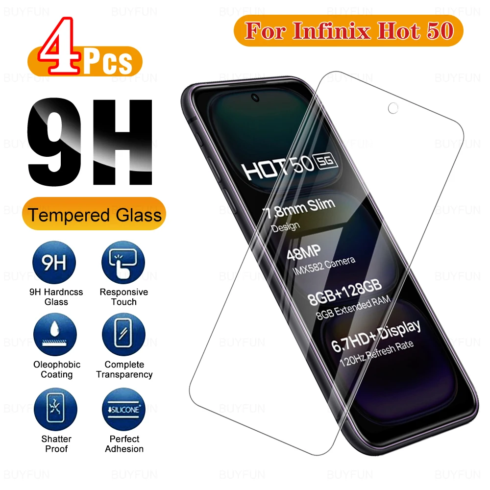 4 шт. закаленное стекло для Infinix Hot 50 5G Hot50 50Hot infinxHot 50 Защитная пленка для экрана Защитная пленка 6,7 дюйма InfinixHot50