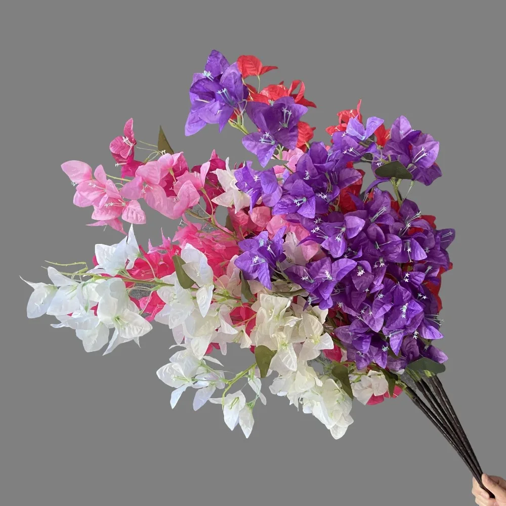 جديد 24/51 رؤساء محاكاة زهرة 76 سنتيمتر ثلاثية الأبعاد وهمية Bougainvillea Spectabilis متعدد الألوان سلك الحديد الداخلية بطانة زهرة الحرير المنزل