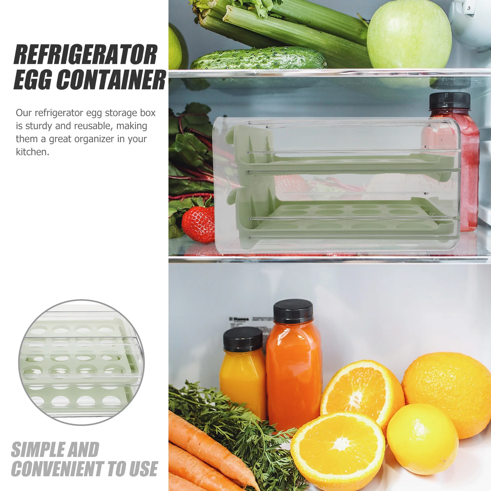 

Multi Grid Refrigerator Egg Container Drawer Design Large Capacity Food Safe Egg Holder Easy Access Space Saving Kitchen
