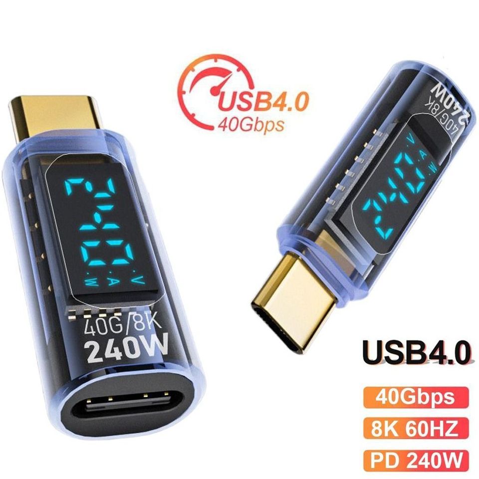  1 PCS Digital LED Display USB 4 Type-C Adapter PD 240W 40Gbps OTG Converter Data Transmission Full Function USB C Extension 