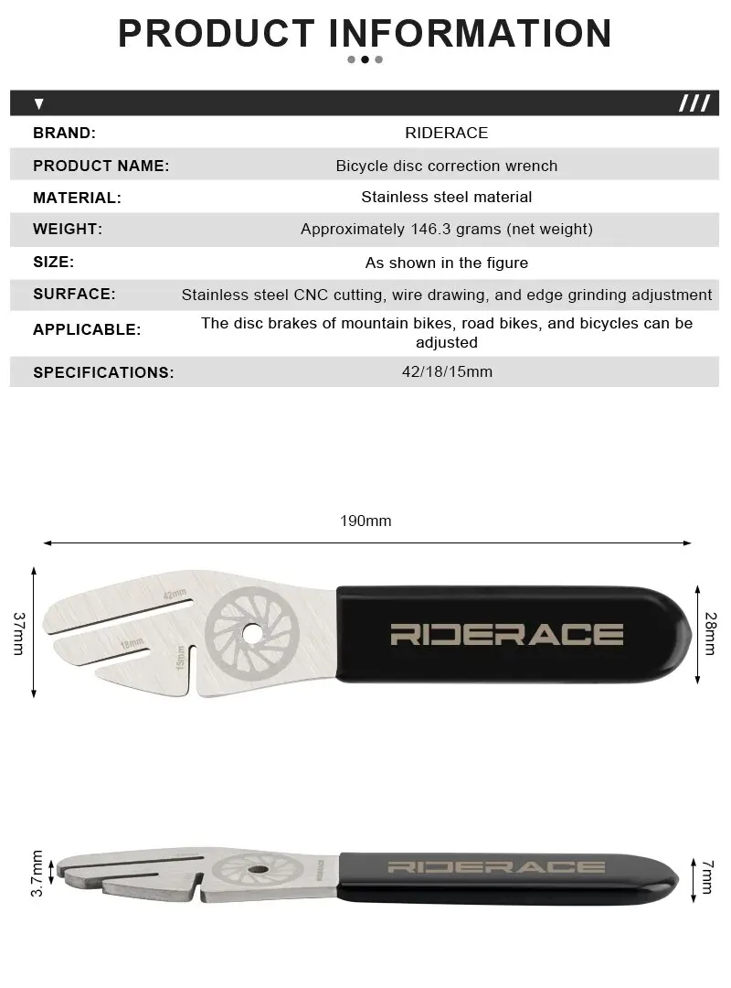 RIDERACE Fahrrad Scheibenbremse Korrekturschlüssel Mountainbike Bremsscheibe Ausrichtung Abrichten Werkzeug Radfahren Einstellung MTB Reparatur Werkzeug – Detail 1