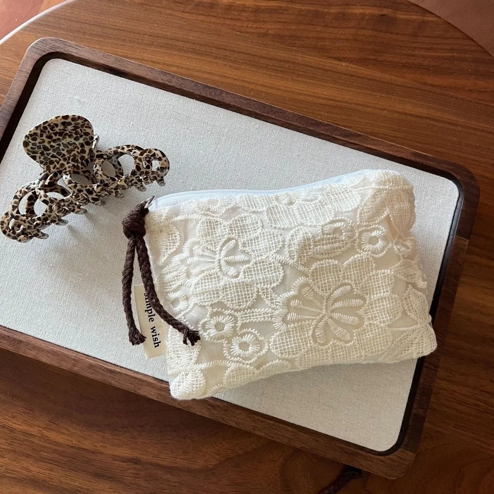 Französischer Art-Deco Mini-Baumwollbeutel mit Stickerei-Design, Mini-Größe, Aufbewahrungstasche für Damenbinden, Retro-Spitze, tragbare Münzbörse/Geldbörse