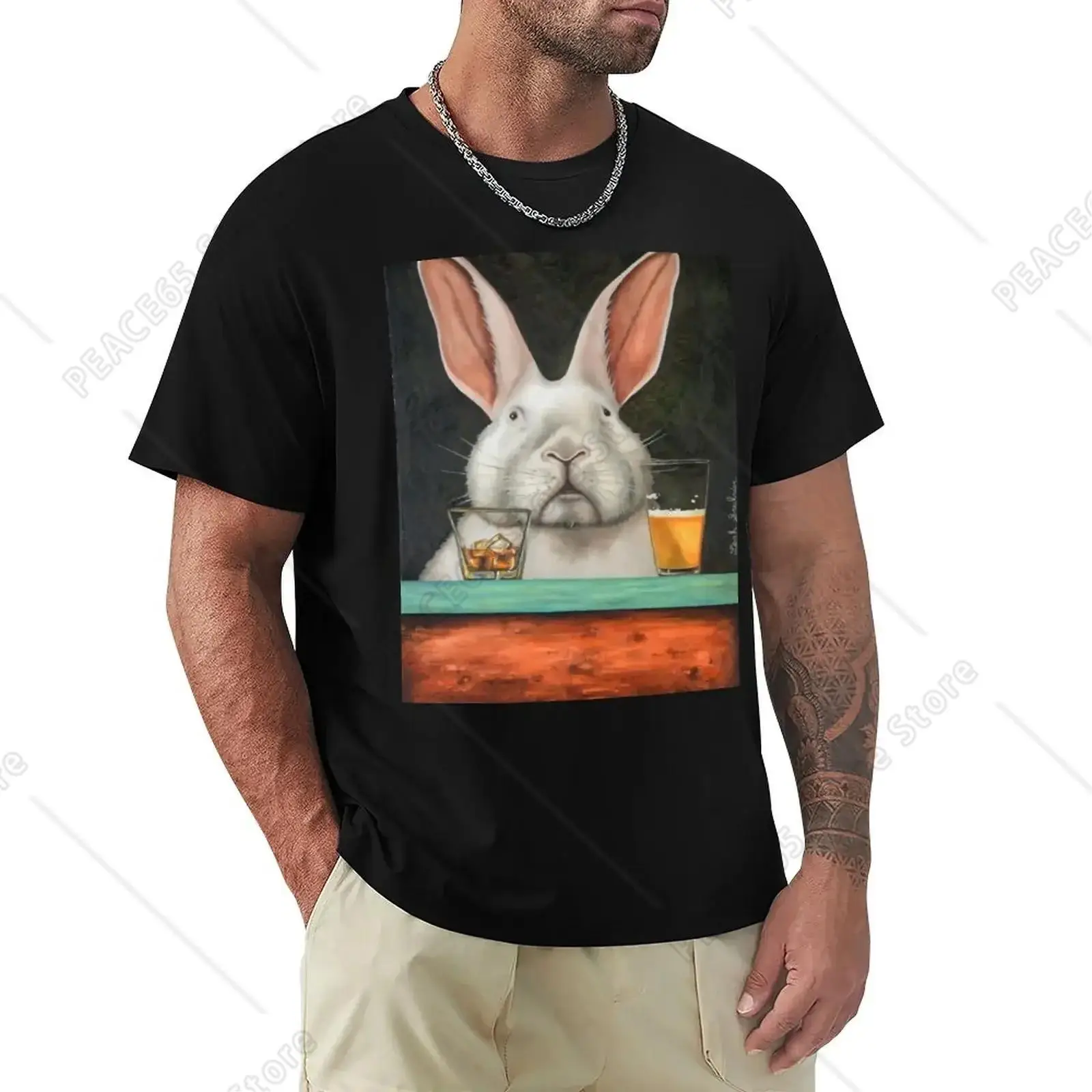 T-Shirt à Manches Courtes en Coton pour Homme, Vêtement Unisexe, Graphique, Hop Scotch, Anime Bunny