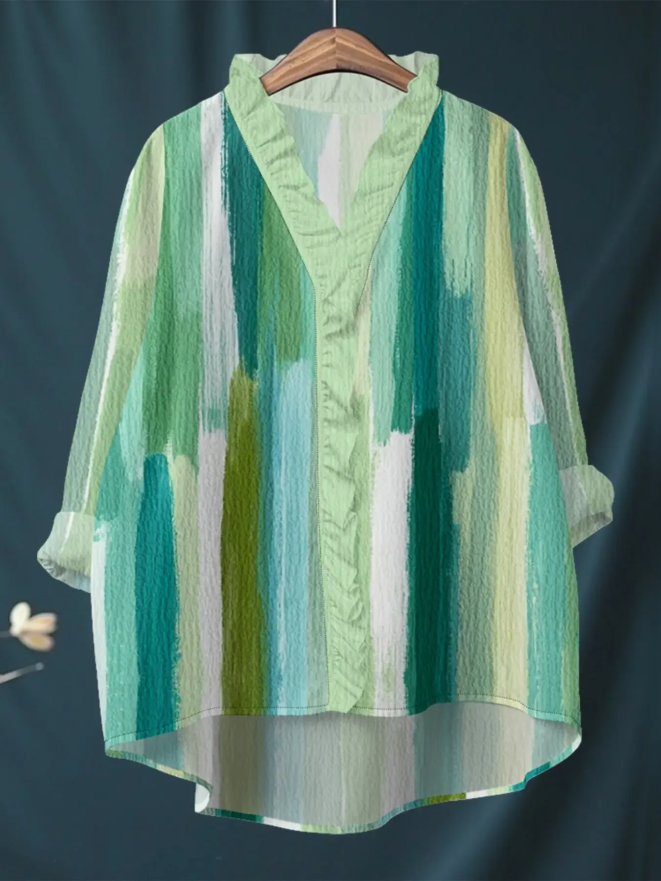 

2026 new V-neck casual top, women's long sleeved lace shirt, Very suitable for travel and holiday occasions