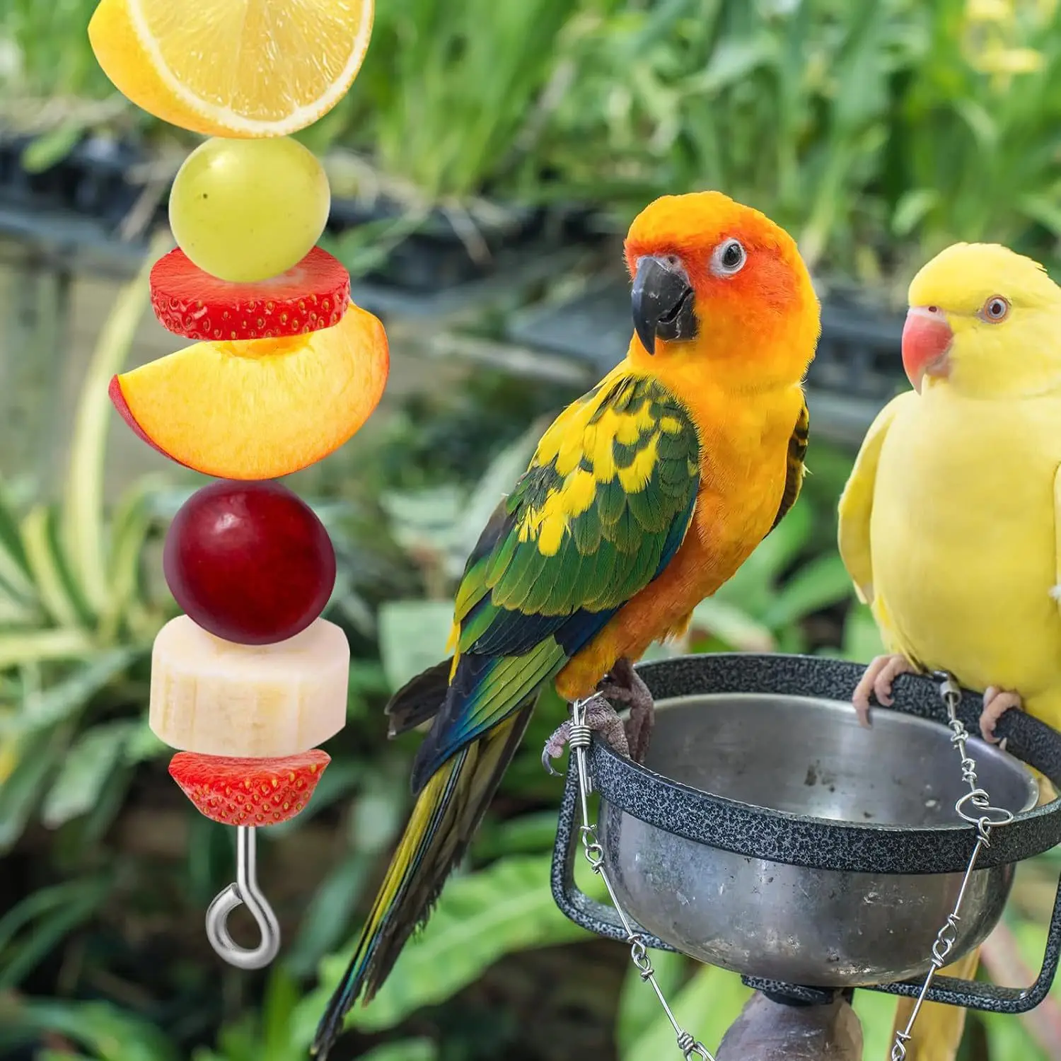 Bird Parrots Cage Feeder Stainless Steel Bird Food Holder Parrot Fruit Vegetable Skewer For Parakeets Lovebirds Cockatiel