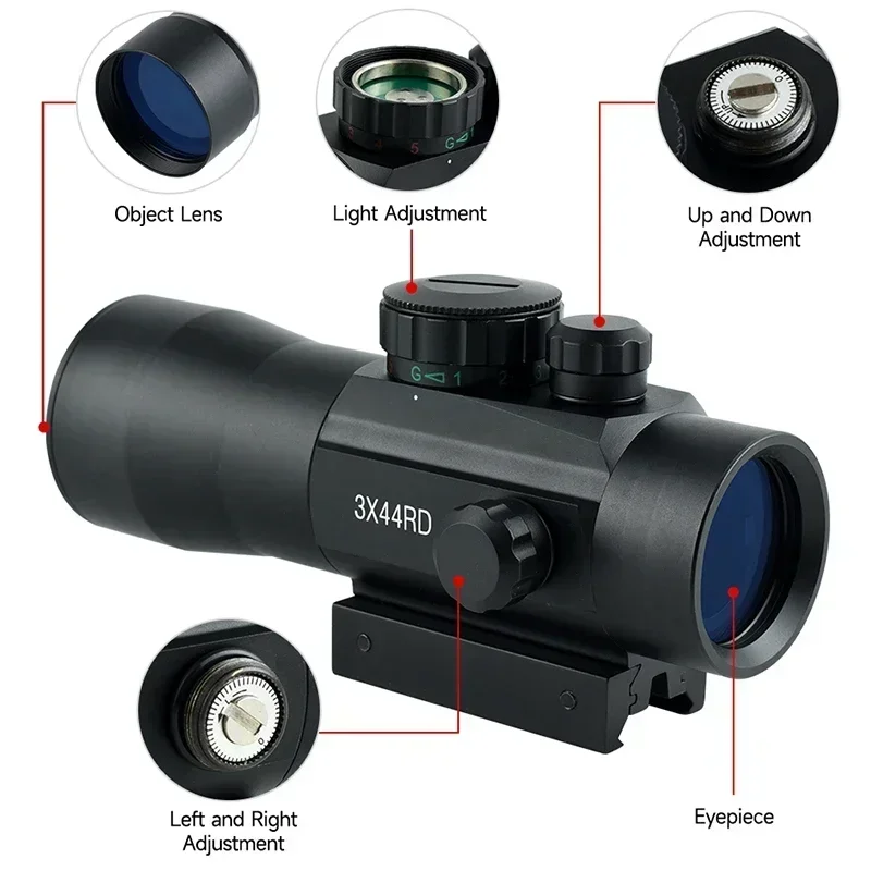 التكتيكية 3X44 ريد دوت البصر المدمجة منعكس كوليماتور الصيد Opticsl Riflescope الادسنس البصر ملحق صالح 11/20 مللي متر السكك الحديدية #5