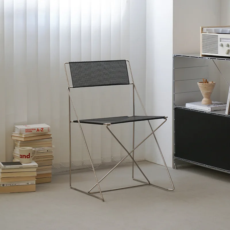 

Minimalist stainless steel dining chair medieval home modern restaurant back