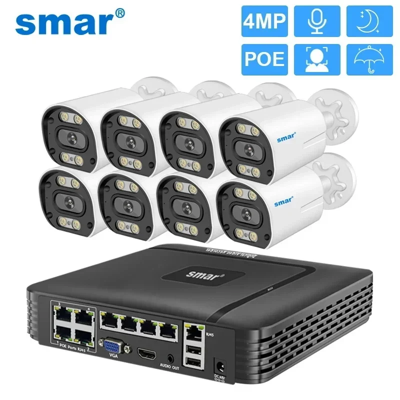 Smar 8CH 4MP POE NVR Security Camera System Kit H.265 CCTV Motion Detection Smart Face Detection Color Night Vision XMEYE APP