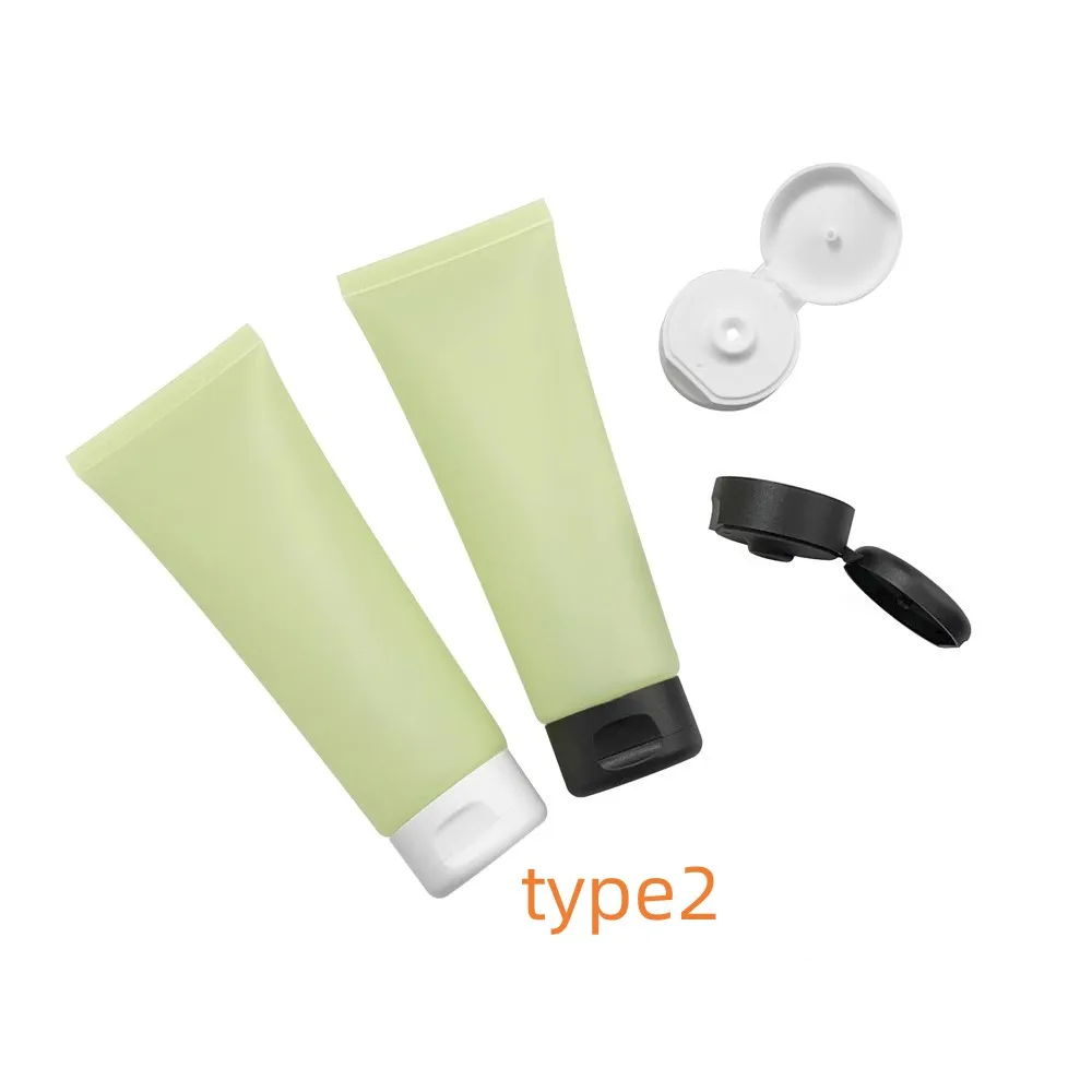 Wholesale 100m Matte Cosmetic Tube for Refillable Cleanser Lubricating Oil Gel Flip-Top Empty Bottles Translucent Green Bottle