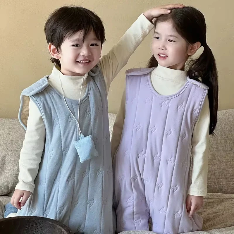Autumn Winter Baby Cotton Jumpsuit Wool Silk Children Anti Kick Quilt Blanket Thicken Warm Boys Girls Infant Bodysuits Sleepwear