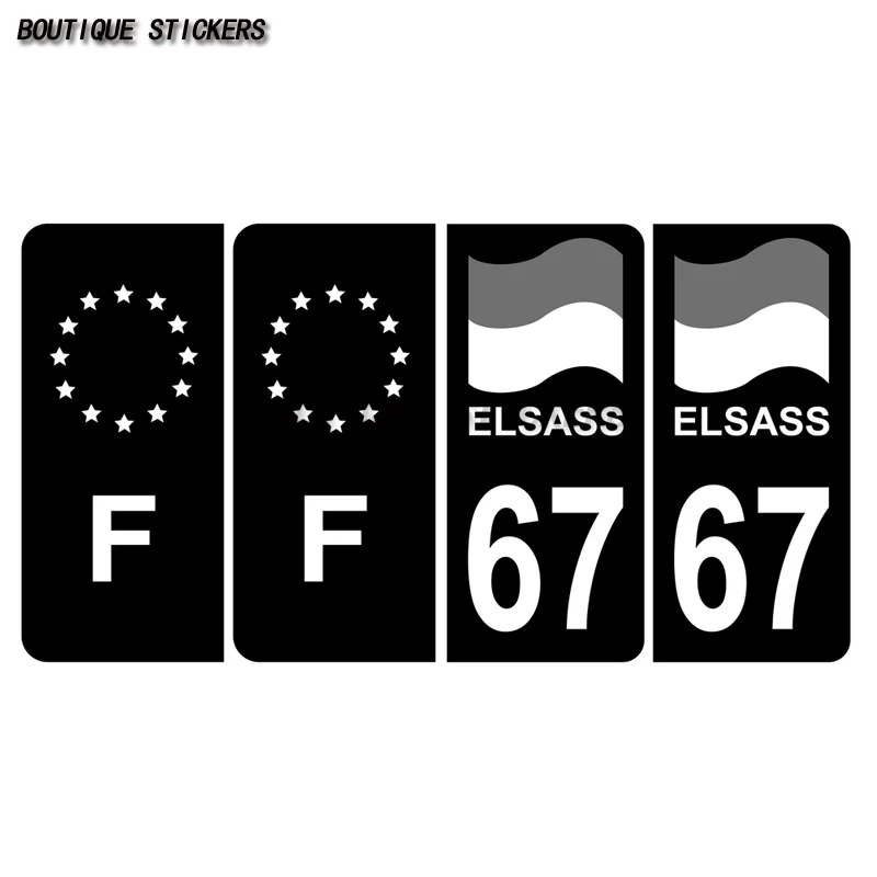 Exquisiter Nummernschild-Aufkleber 67, schwarzer Elsass Drapeau&F, wasserfester PVC-Aufkleber
