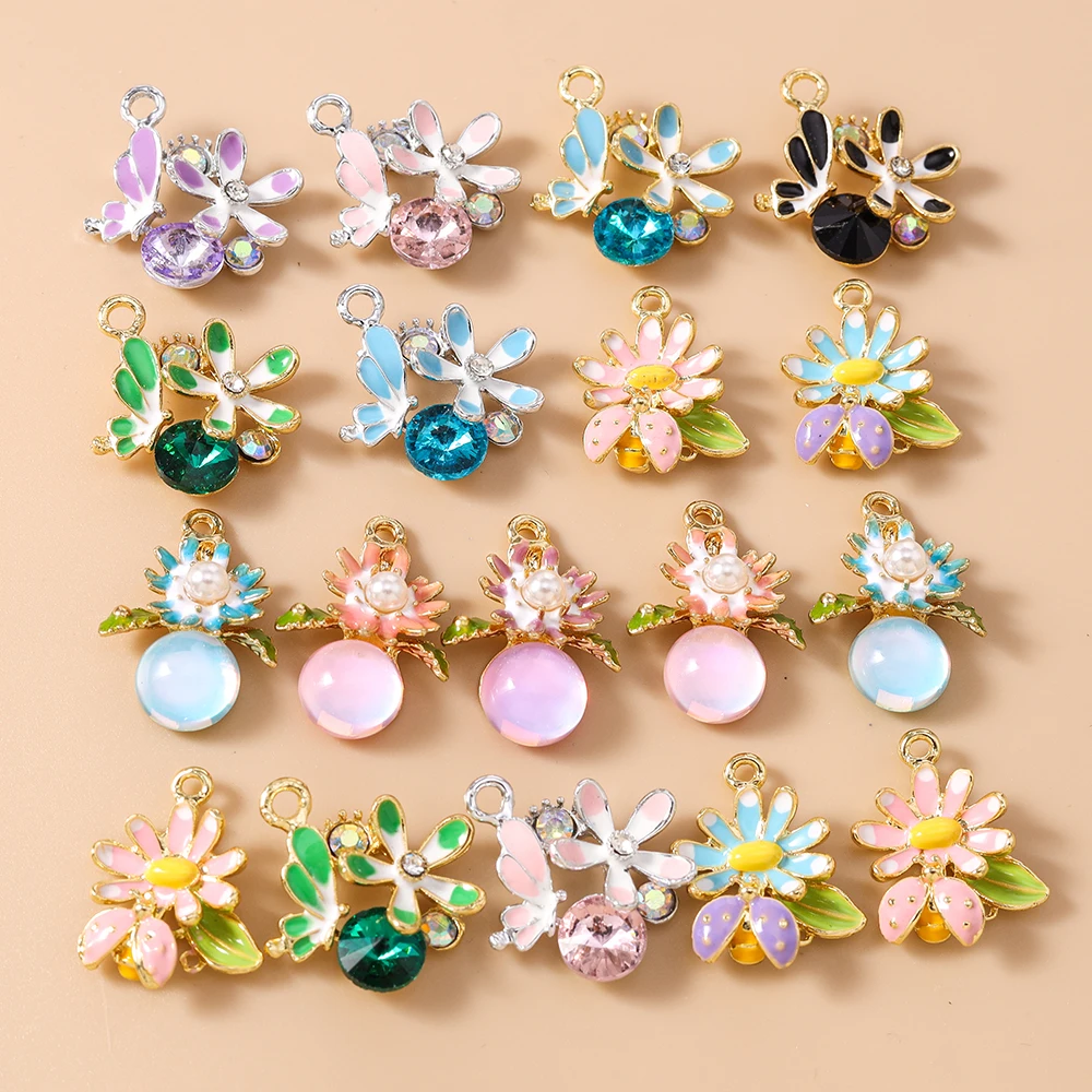 Leslie 10 Stück schöne süße schöne Kristallblume Marienkäfer Bienen Charms passen DIY Ohrringe Halsketten Schmuck machen handgemachte Handwerk