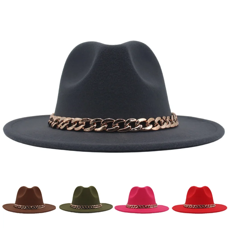 

1920s Vintage Felt Jazz Fedora with Gold Chain Retro Gangster Style Costume Hat for Men Women Great Themed Parties Performances