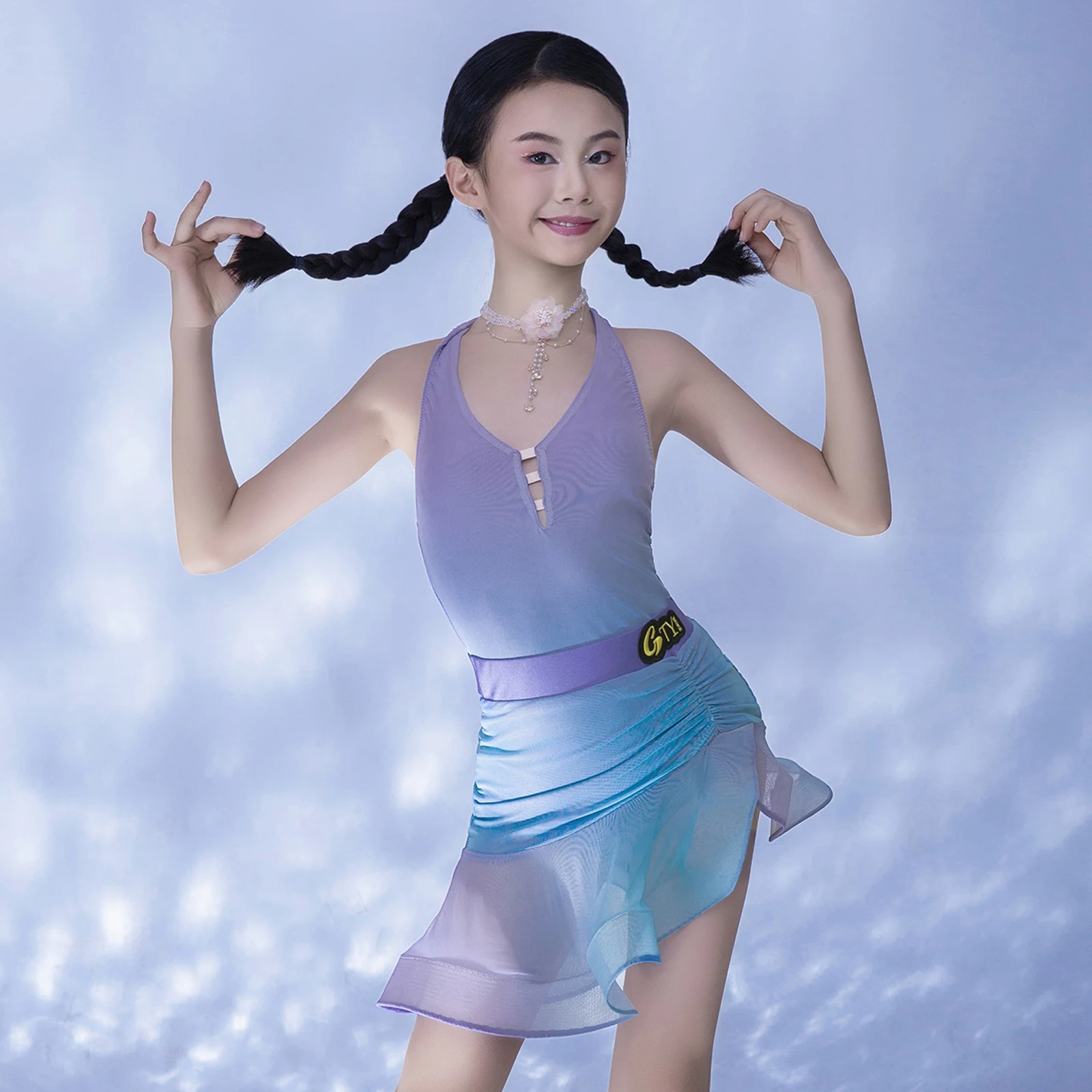 Kids Latin Dance Professional Dresses Girls Sleeveless Latin Dance Competition Dress Kids Salsa Chacha Dance Costume SL12533