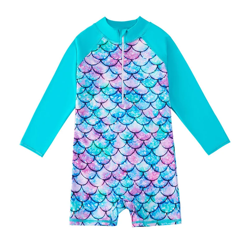 Girls Swimwear Kids Mermaid Swimsuit Suit for Pool /Hot Spring/Beach Long Sleeve One-Piece Rash Guard Swimwear 3-12 Years Old