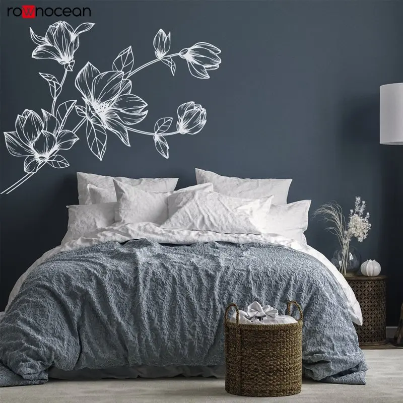 Magnolia Flower Wall Decal, Magnolia Corner Wall Sticker, Nature Decor, Bedroom Home Living Room Bathroom Decoration E785