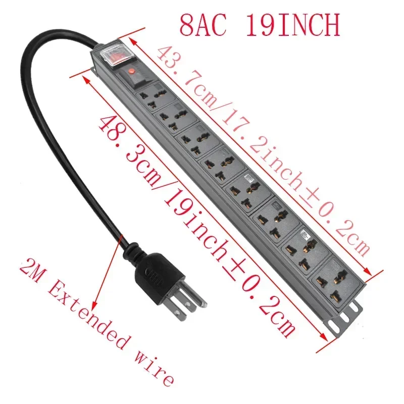 PDU power strip Distribution Network Cabinet Rack power strip 10A Universal output overload protection 2m extended wire