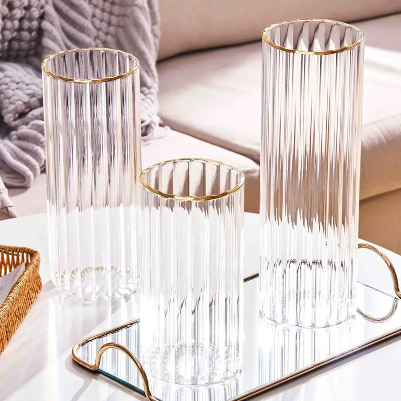 Creative Stripe Glass Vase Room Decor Garden Pots and Planters Nordic Home Living Room Decor Luxury Living Room Decoration Gift