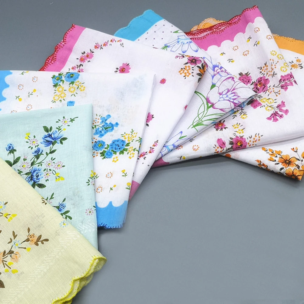 10 Stuks Dames Vintage Bloemenprint Zakdoek Zakdoek Hanky Bulkset, Mode Vrouwen Katoen Zachte Bloem Vierkante Zakdoek