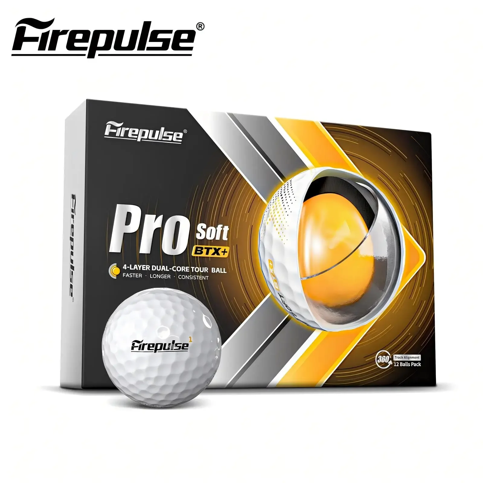 Firepulse 4-Piece Dual Core Golf Balls Surlyn Cover Long Distance Low Spin Durable Golf Balls for Mid-High Swing Speed Golfers