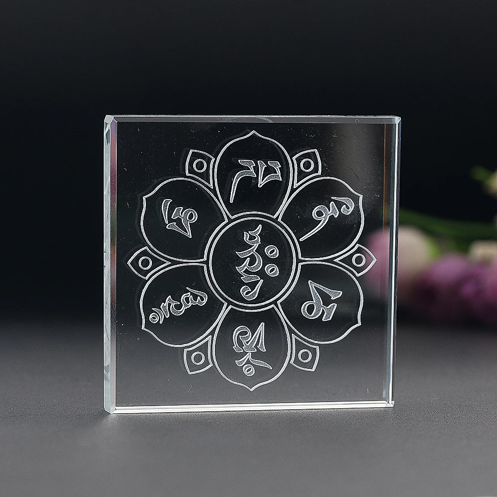 58mm Six Character Truth Crystal Engraved Religious Meditation Tabletop Paperweight Geometric Artwork Home Decoratives Pieces