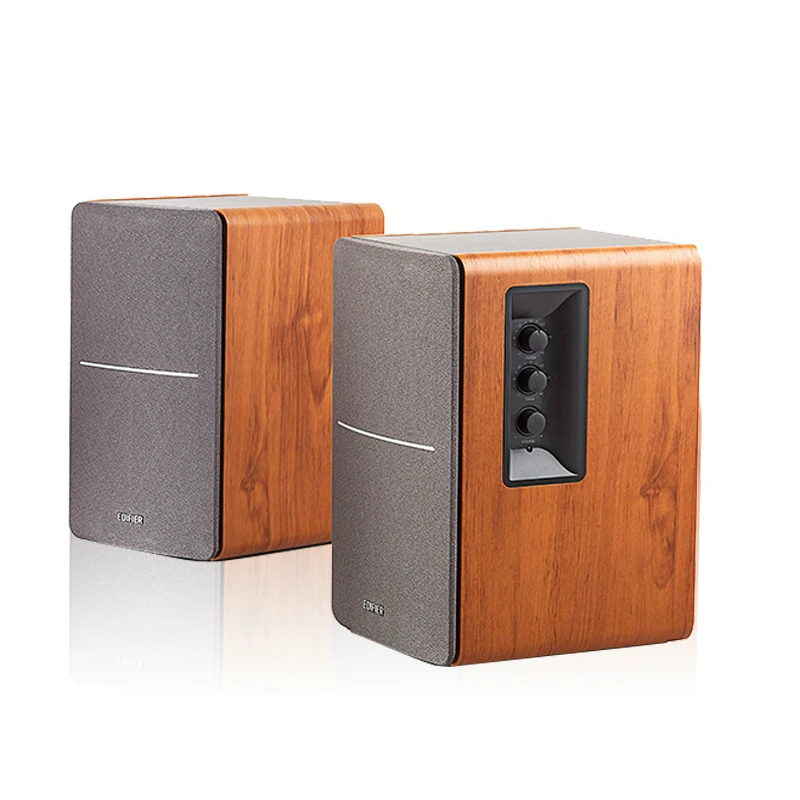 21W*2 Active Speaker R1200TII Computer Audio Wooden HIFI Notebook Speaker Subwoofer with Amplifier with PC AUX 45Hz-20KHz