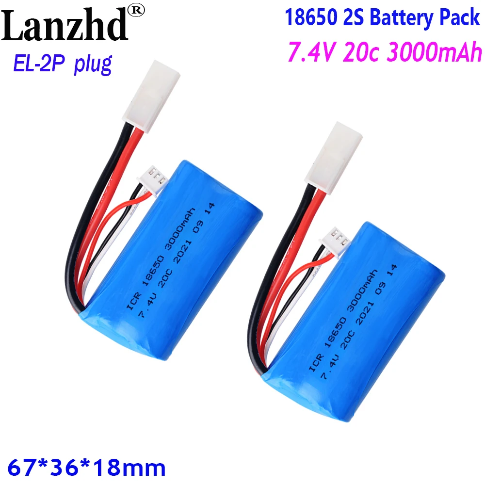 7.4V Battery pack 18650 20C 3000mAh for remote control batteries Toy model battery power Tools ship model With EL-2P plugs