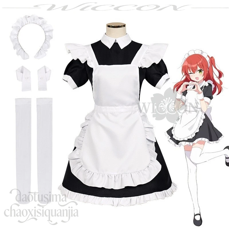 Anime Kita Ikuyo Cosplay Kawaii Japanese Maid Black White Dress Lovely Sweet Lolita Red Wigs Headwear Halloween Party 코스프레 Cos - view 2