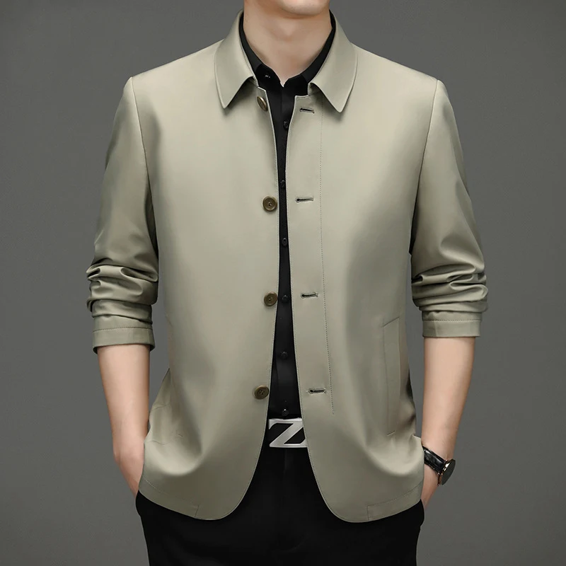 Jacket Men's 2023 Spring and Autumn New Polo Collar Casual Middle Aged Business Loose Solid Coat