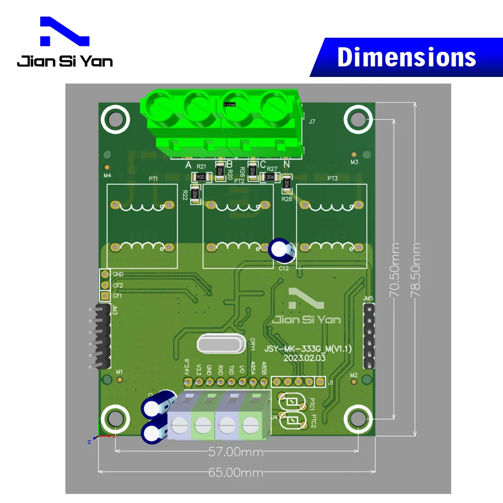 2024 New JSY-MK-333G 50A 3P4W AC Bi-directional Energy Meter Module RS485 Screw Installation For Solar Router System Monitoring