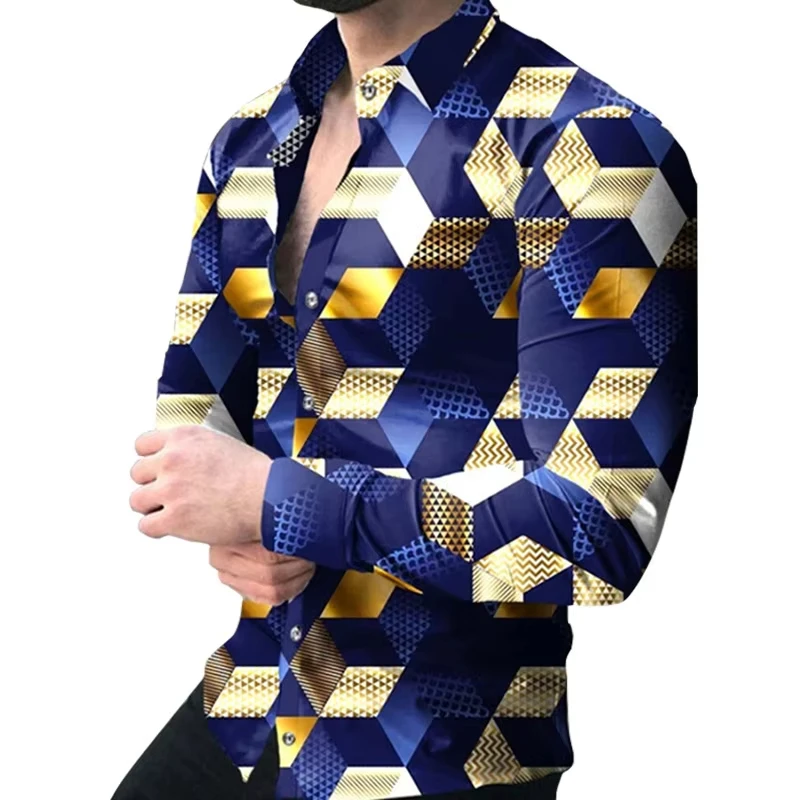 Gradient Men's Round Formal Shirt Button Shirt Long Sleeve Business Casual Everyday Autumn and Winter Lapel Shirt 3D Print Tops