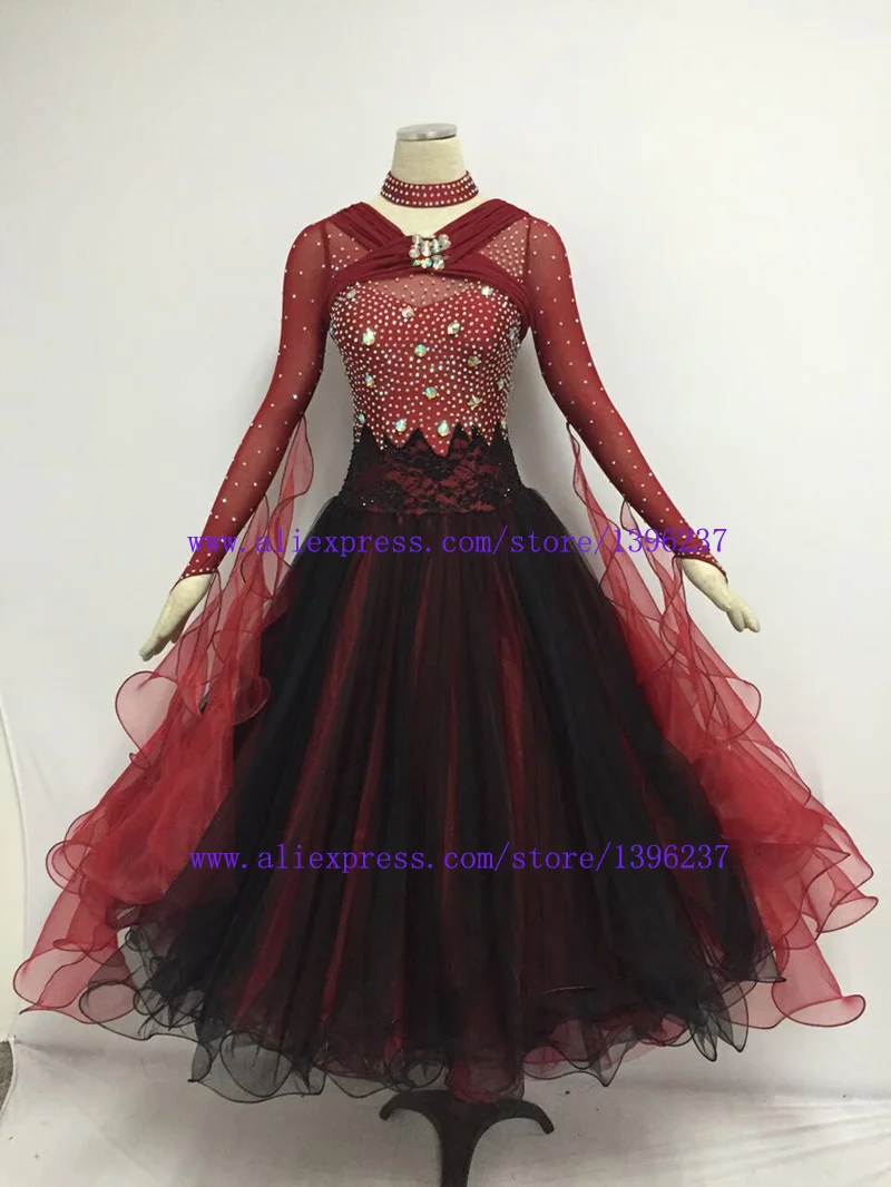 

Standard Ballroom Dresses High Class Stone Sparkle Glass Long Sleeve Tango Waltz Ballroom Competiton Dance Dresses