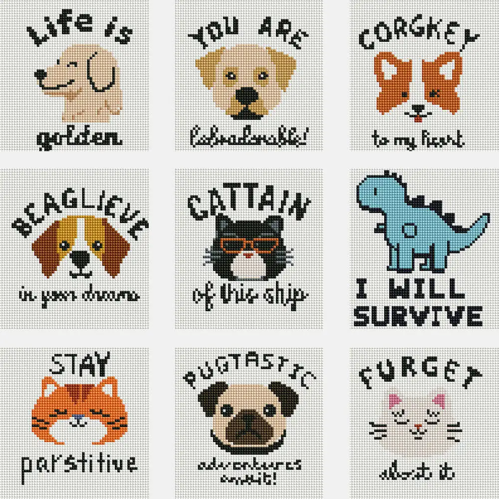 

Huacan 9pcs Full Round Painting Animal Mini Diamond Embroidery Cat Dog Handmade Hobby Desktop Decor Holiday Gift Idea